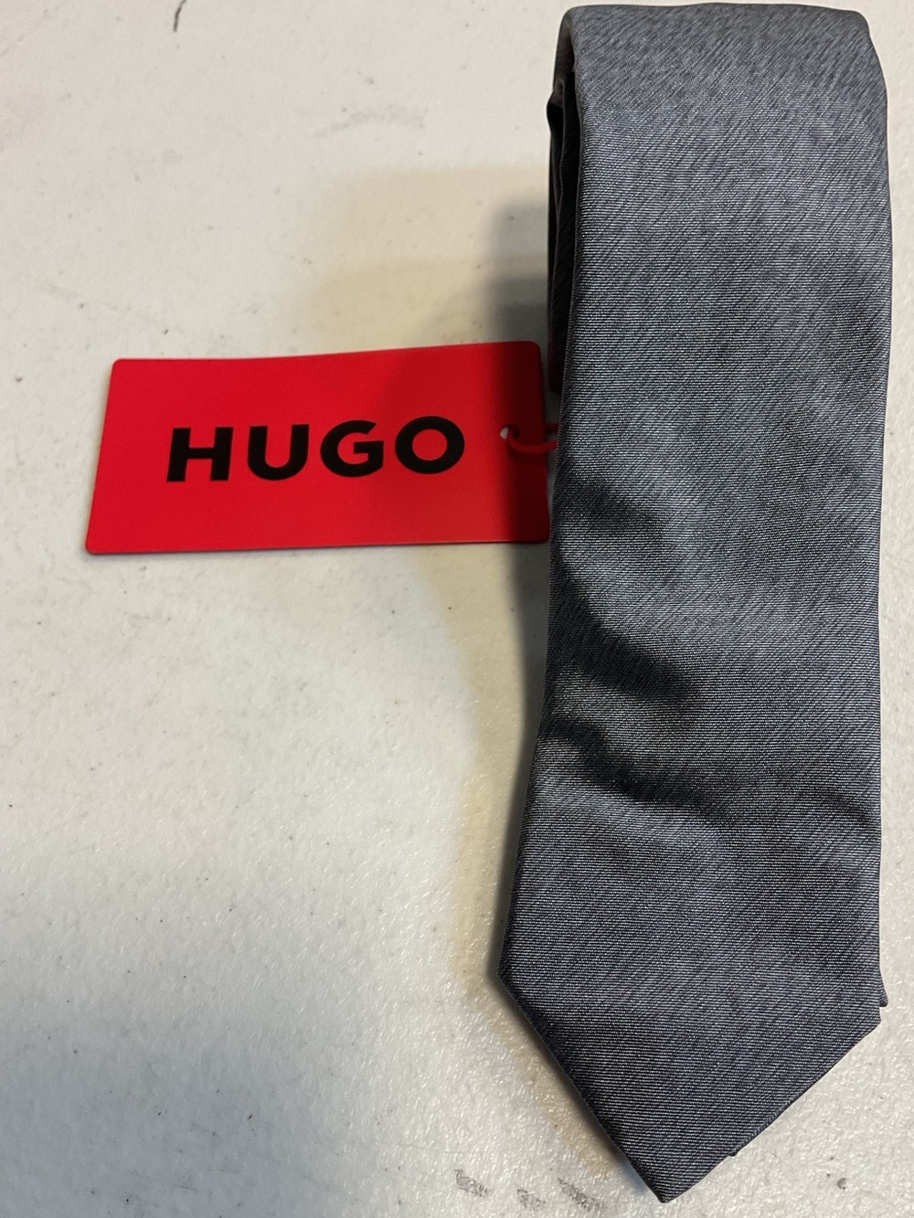 HUGO Men's Silver Gray Satin Tie